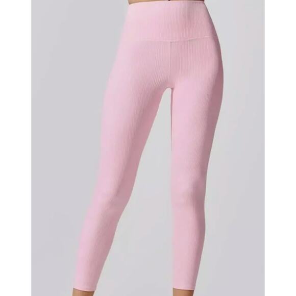 Carbon 38 Light Pink Ribbed Leggings 7/8 High Waist Womens XS - Picture 1 of 10